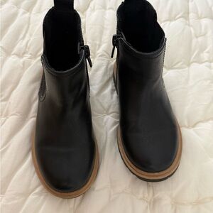 Boys Black Ankle Boots with Tan Soles